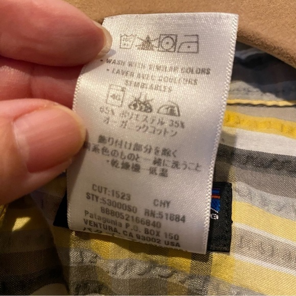 PATAGONIA Men Yellow Gray Plaid Button Short Sleeve Top Size Small - Picture 6 of 7
